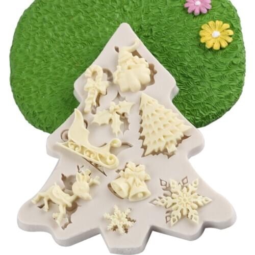 1PC Christmas Mould Santa Claus Chocolate Fondant Cake Mold Xmas Tree Silicone Mould