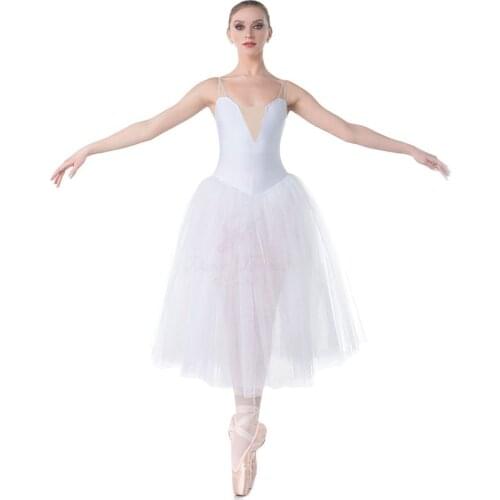 Child and Adult Ballet Dance Costume Camisole White Long Romantic Tutu with 5 Layers Long Tulle Dress for Ballerina Dance 18008