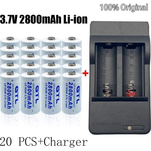 2 / 20 CR123A 16340 battery 2800mah 3.7V Li ion rechargeable battery + 16340 charger