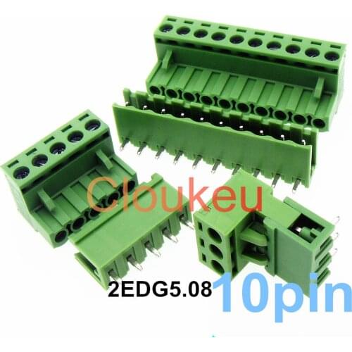 2EDG-5.08 10Pin Straight/Bend Plug Socket Connecting terminal Green Connector 5.08mm 2EDGK/V/R/C 10p