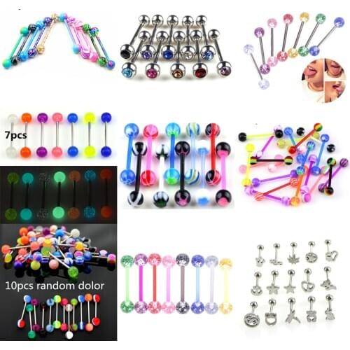5/8PCS/Set Plastic Tongue Piercing Barbell Bars Piercing Tongue Rings Luminous Punk Fashion Body Jewelry For Men Women Girls