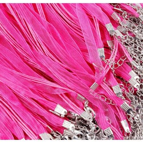 5PCs Rose Red Organza Ribbon Waxen Cords Lobster Clasp Necklaces 43.2cm 17" High Quality Fine DIY Jewelry Fashion Findings HOT