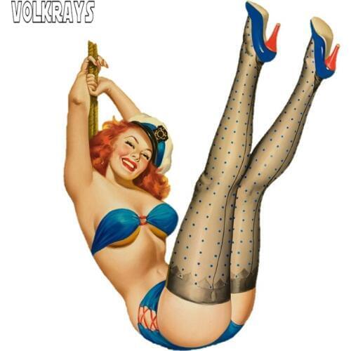 Volkrays Auto Sticker Europe and America Retro Girl Pin Up Girl Car Decal Decoration Stationery Ablum Label PVC,16cm*13cm