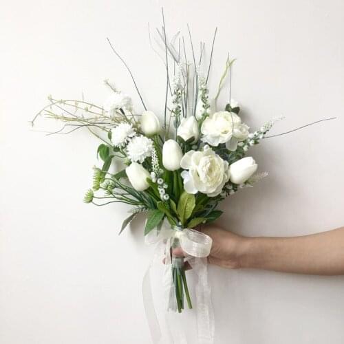 White Wedding Bouquet Handmade Artificial Flower Tulips Grass Buque Casamento Bridal Bouquet For Wedding Mariage Accessories