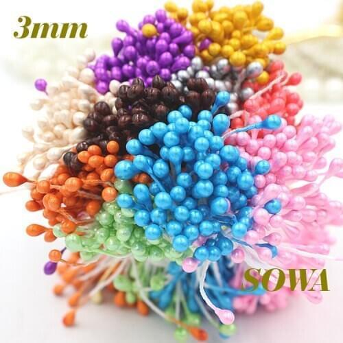 Free Shipping Pick Size 1mm/3mm/5mm 900pcs/Lot Double heads Multi Color Flower Pearl Stamen Craft DIY Wedding Decoration