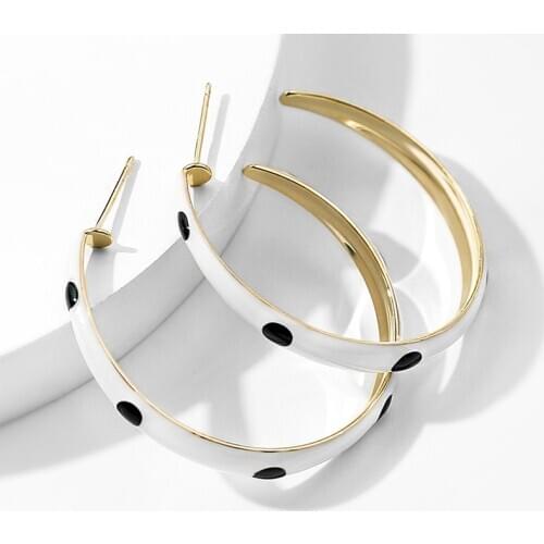 Large ring ear ring pink white red black dot simple personality versatile big geometric S925 needle new fashion round earrings