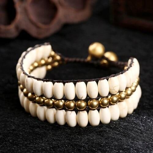 Bohemian Ethnic Style Retro Semi-precious Stones Womens Bracelet Wax Rope Hand-woven Beach Style Creative Female Bangle Jewelry