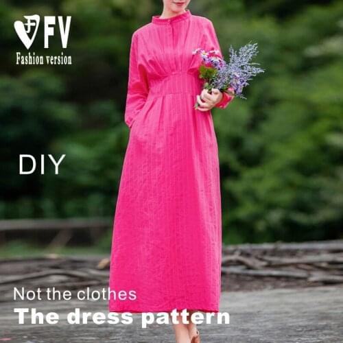 Sewing paper-like womens cotton linen material small collar dress 1: 1 clothing paper sample effect diagram BLQ-577