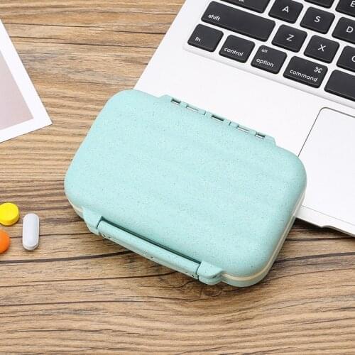 Household 8 cells Double-sealed Dustproof Wheat Pill Box Portable Dispensing Medicine Storage Case Moisture-proof Mini Drugs Box