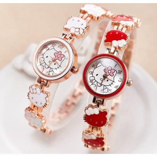 Sanrio hello kitty Watch Womens Fashion Cute Childrens Bracelet Steel Band Watch Ladies Electronic Quartz Watch