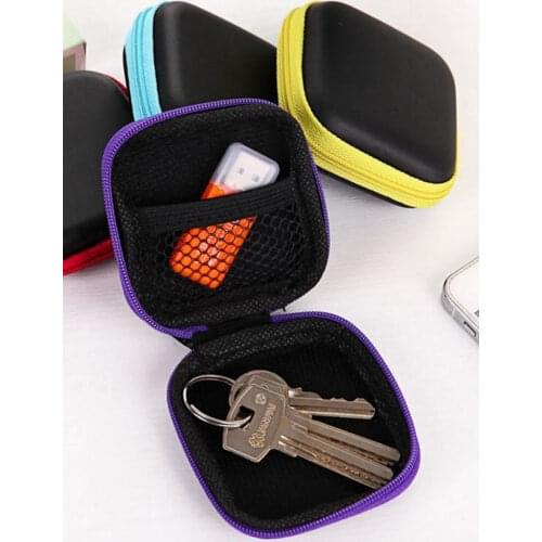 1pc Zipper Earphone Case Leather Earphone Storage Box Portable Travel USB Cable Organizer Carrying Hard Bag For Coin Memory Card