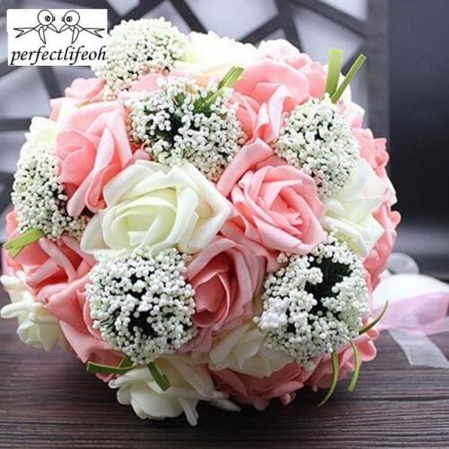 Perfectlifeoh Bride holding flowers Romantic Wedding Colorful Bride 's Bouquet,red pink blue and purple bridal bouquets\purple