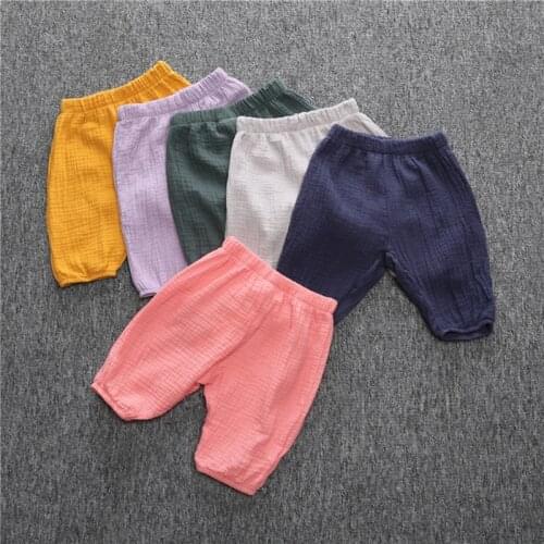 Childrens Cotton And Linen Wrinkled Pants Spring And Summer Korean Version Of Pure Color Casual Loose Bloomers Trousers WT027