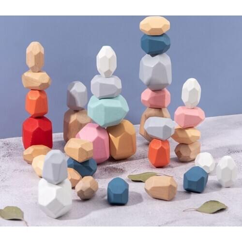 Childrens Wooden Colored Stone Jenga Building Block Educational Toy Creative Nordic Style Stacking Game Rainbow Wooden Toy