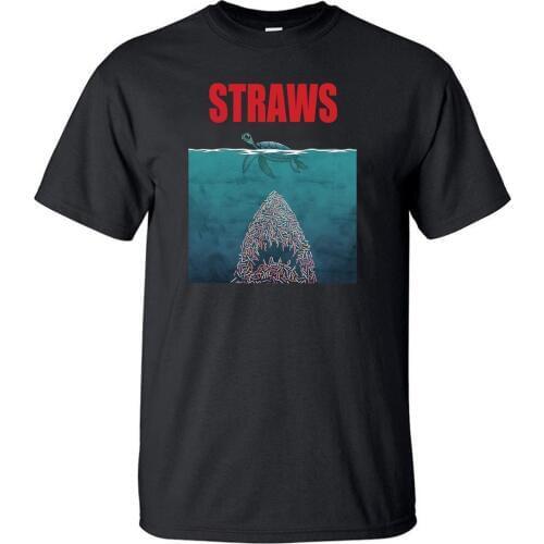 Straws Tshirt Men T Shirt Funny Shark Tortoise Tshirts Summer Cotton Short Sleeve Black White Loose Harajuku Print T-Shirt Tops