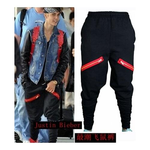 Hot Newest Hip Hop Men Justin Bieber Style Skinny Slim Zippers Pants Jogger Black Harem Pants Male Singer Stage Trousers 27-39