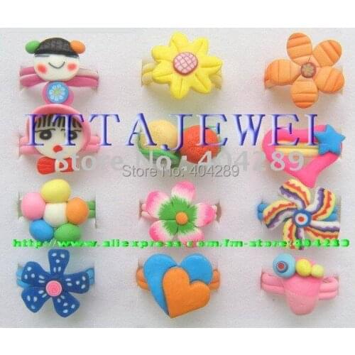 Wholesale 100Pcs Cute Assorted Cartoon Polymer Clay Jewelry Rings,Free Shipping