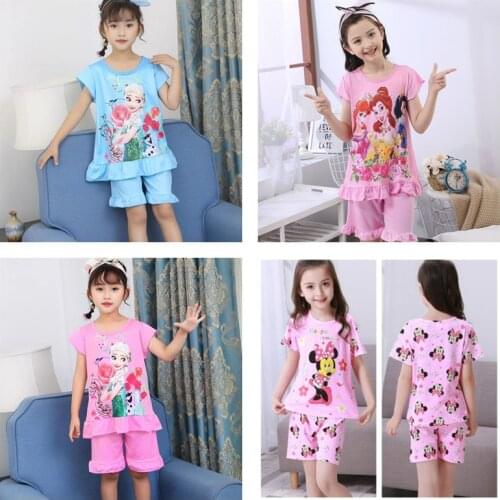 Summer Girls Pajamas Pyjamas Set Frozen Anna Elsa Mickey Minnie Short Sleepwear Homewear Children Clothing Cartoon Boy Nightgown