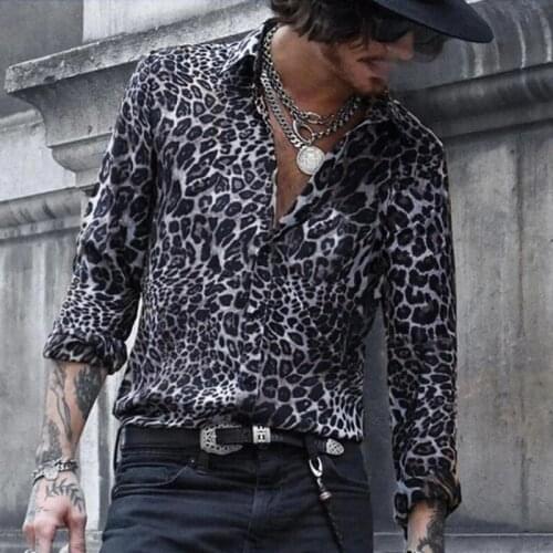 Men Tshirt Long Sleeve Europe Station Fashion Printed Leopard Print Long Sleeve Shirt Mens Luxury Loose Comfortable Shirt