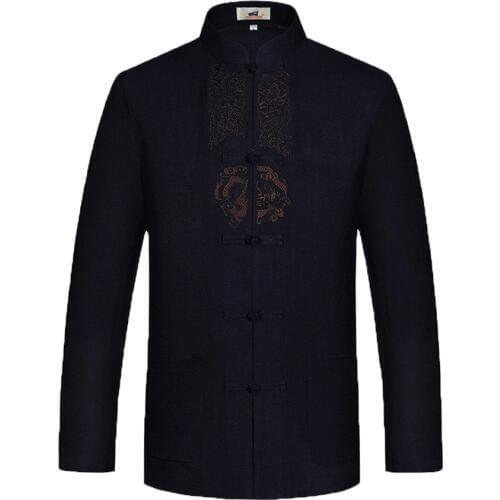 2018 New Mens Long Sleeve Retro Overshirt Chinese Classical Tang Suit Top Kungfu Long Sleeve Coat