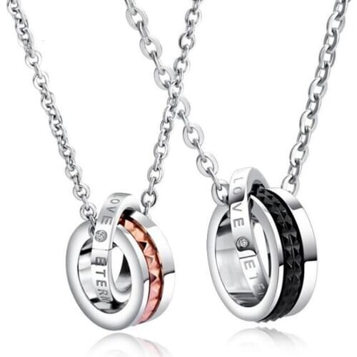 Stainless Steel Rose Gold Black Couple Round Pendant Necklace Circle Lovers Necklace Jewelry Gift For Him