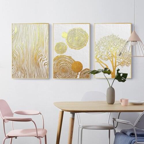 Nordic Gold Leaf Tree Annual Ring Poster Modern Canvas Painting Minimalist Wall Art Prints Pictures for Living Room Home Decor