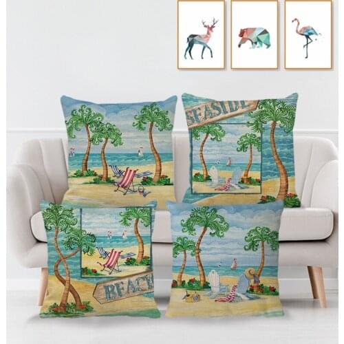 Nordic Style Tropical Beach Series Cushion Cover Beach Landscape Pillowcase Personality Linen Pillow Cover