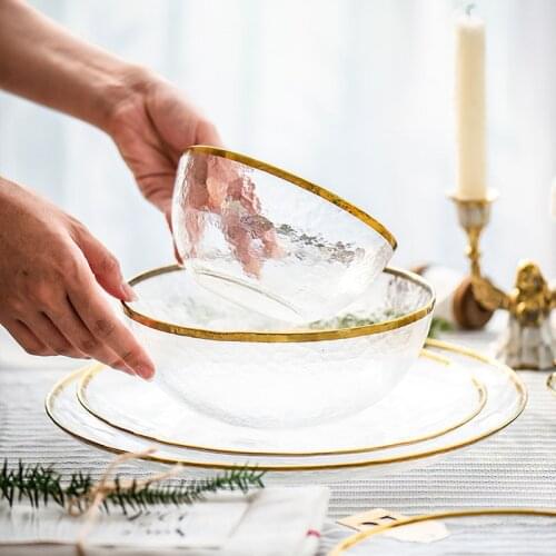 Nordic Creative Phnom Penh Glass Tableware Steak Plate Fruit Salad Flat Plate Table Decoration Restaurant Hotel Service Tray