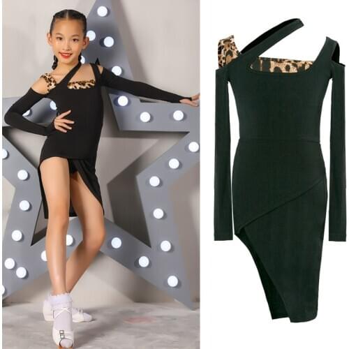 2020 New Latin Dance Black Dress Girls Samba Performance Dance Outfit Children Tango Dance Dress Practice Clothes Split Skirt