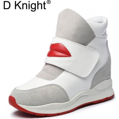 New Fashion Red Lips Ankle Boots For Women Casual Winter Snow Ankle Boots Womens Platform Height Increasing Wedges Boots