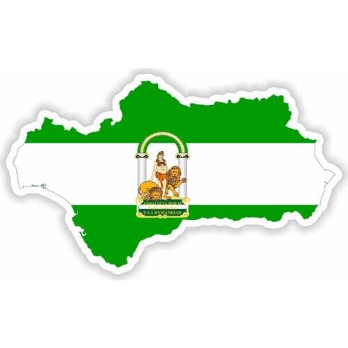 New Creative Car Sticker Andalucia Spain Map Flag Decal Car Window Decorative Vinyl PVC 15cm X 9cm