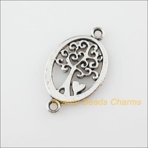New 30Pcs Tibetan Silver Color Oval Tree Heart Charms Pendants Connectors 13x23mm