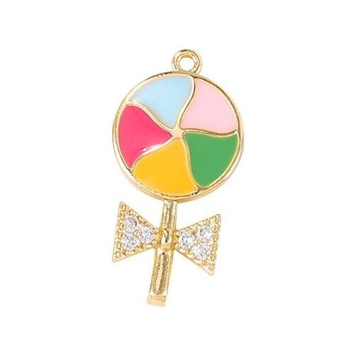 Factory Wholesale Gold Color Brass Dripping Oil Lollipop Charms Pendants Necklace and Bracelet Earring Diy Jewelry Accessories