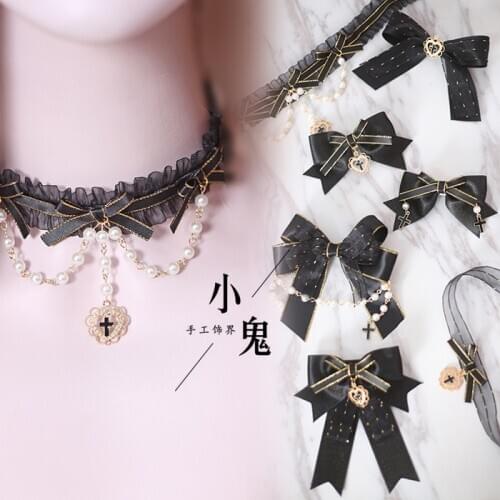 Origional Hand Made Handmade Black Gothic Lolita Lolita Wind Headdress Hair Accessories Japanese-style Brooch Barrettes Necklace