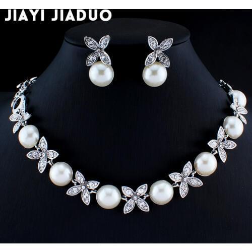 Necklace Earrings Simulated Pearl Jewelry Sets For Women Wedding Bridal Party Accessories Imitated Crystal Pendant Dropshipping