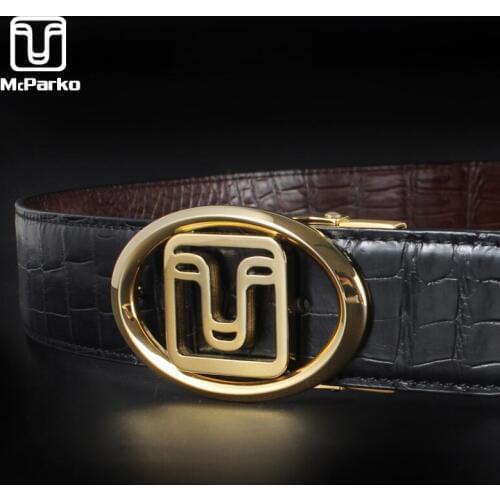 McParko Original Crocodile Belt Genuine Leather Belt For Men Luxury Brand double-side Alligator Skin Croco Waist Belt Men Straps
