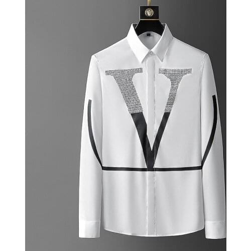 2021 Letter Rhinestones Shirt Men Brand Designer High Quality Long Sleeve Breathable Shirts Casual Clothing Camisas Para Hombre