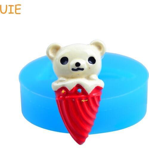 XYL008U Kawaii Silicone Mold Flexible Mold - Bear in Ice Cream Cone (28.1mm) Miniature Food, Sweets, Jewelry, Charms
