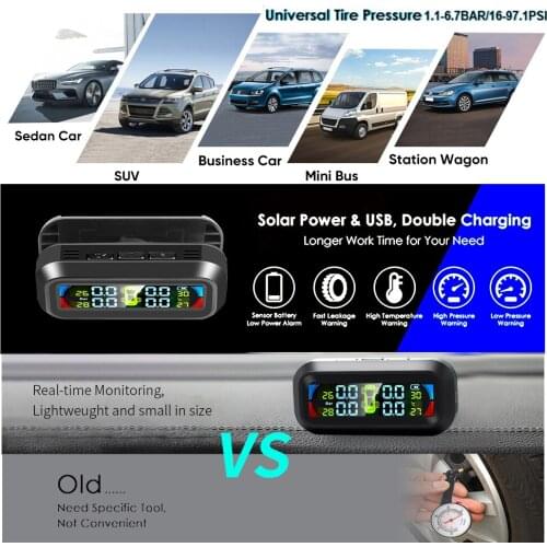 Larger Screen Colorful Display Wireless TPMS Tire Pressure Temperature Alarm Monitoring System Solar charging 4 Sensors tpms