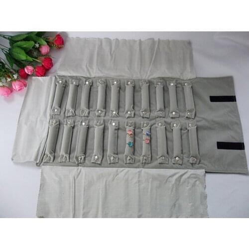 Super 2 Rows Gray Velvet Ring Roll Bag Ring Display Volume Portable Travel Organizer Jewelry folding bag Ring Holder Organizer