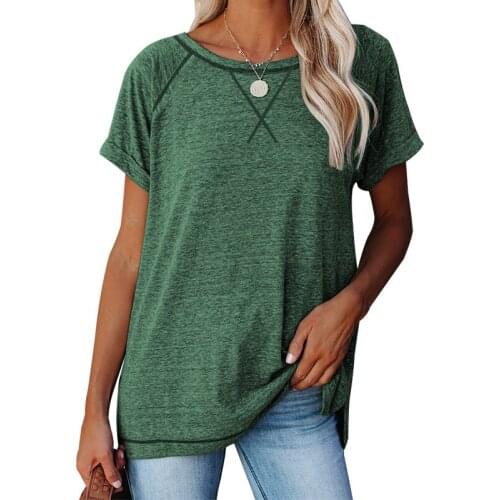 Summer Solid Cross Striped Top Short Sleeve Tshirt Women Clothes Fashion O-neck Casual Loose All-match Plus Size Tee Shirt Femme