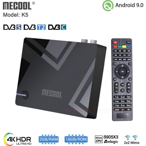 MECOOL K5 Smart TV Box Android 9.0 Amlogic S905X3 2.4G 5G WIFI BT 4.1 2GB 16GB DVB S2/T2/ Top Set Infra Remote Control
