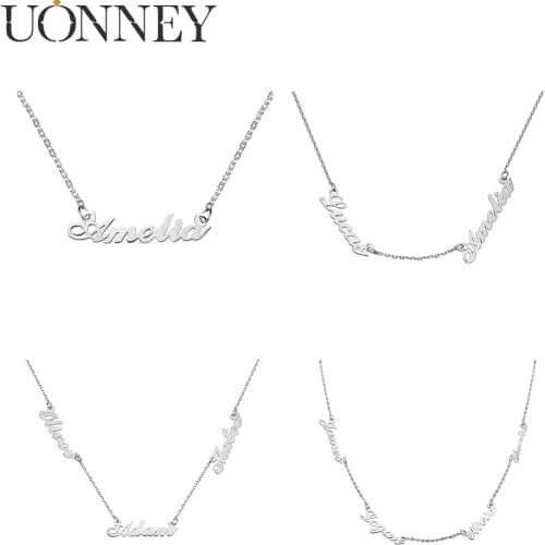UONNEY Dropshipping Family 1-4 Name Pendants Chains Dainty Engraving Fine Jewelry for Woman Necklaces Mothers Christmas Day Gift