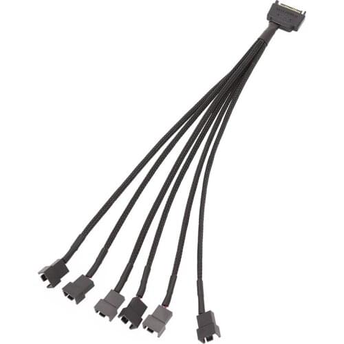 Black Sleeved 30cm Cooler Cooling Fan Splitter Power Cable 12V 4-Pin To 6 Port 3Pin/4Pin Connector for Molex IDE Computer PC DIY