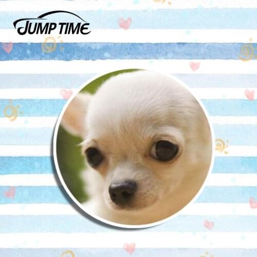 Jump Time 13cmx13cm Pretty Chihuahua Dog Round Car Stickers Funny Vinyl Decal Laptop Travel Luggage Waterproof Car Accessories