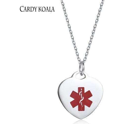 Stainless steel Jewelry Emergency Medical Alert ID Heart Necklace Women