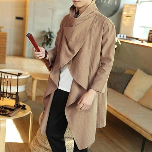2020 Fashion Men Asymmetrical Spring Summer Gothic Punk Long Sleeve Cape Ruffle Shawl Midi Cardigan Coat Mens Top