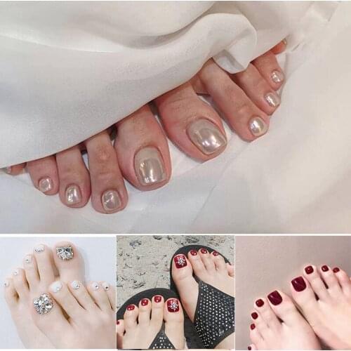 24pcs Press On Nails Short False Toenails Full Cover Press On Toenails Fake Toenails Artificial Feet Nails For Women Girls DL