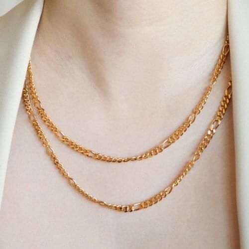 3mm 100% Stainless Steel Figaro Chain Necklace Gold Filled for Women Men Long Layered Necklace 40/50/55/60cm
