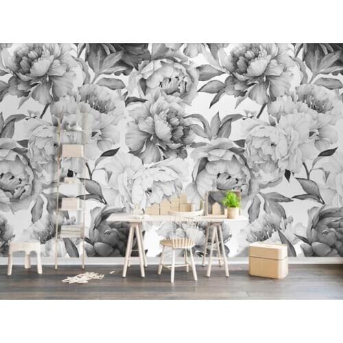 3D Black White Peony Flower Wallpaper Wall Mural for Living Room Hand Oil Painting Wall Papers Home Decor Floral Murals Custom
